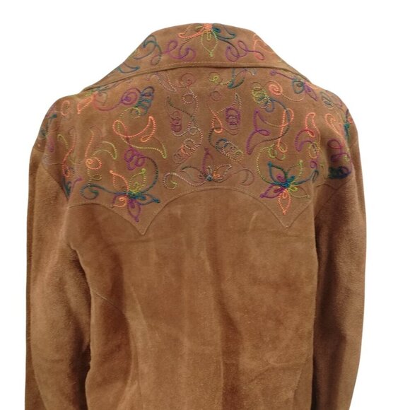 Vintage Suede Embroidered Snap Western Jacket Shirt Size XL Brown Rainbow Collar - Picture 10 of 13